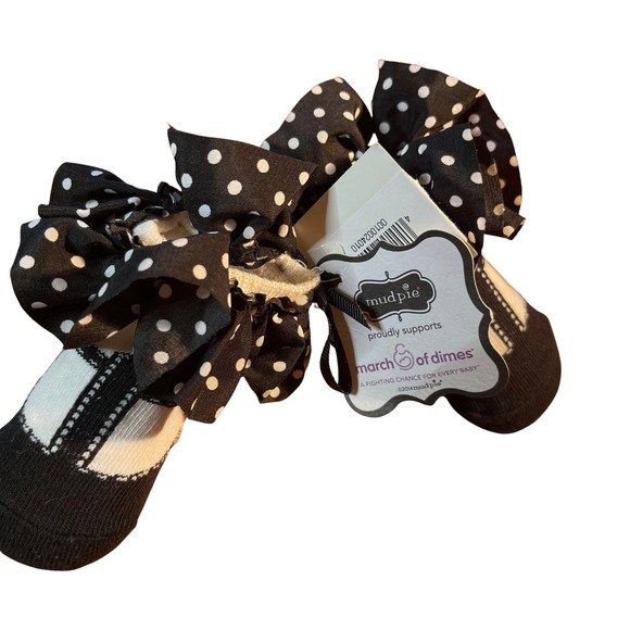 Mud Pie Newborn Polka Dot Ruffle Sock Shoes Black White 0-12 Months - Picture 6 of 8